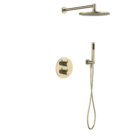 Regn thermostatische regendouche inbouwset met ronde achterplaat, geborsteld goud 15004BB