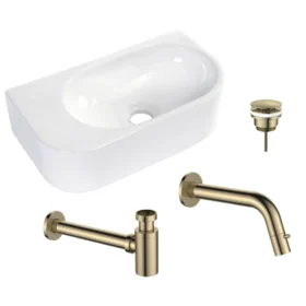 Regn fonteinset links met inbouwkraan compleet, geborsteld goud 30011BB