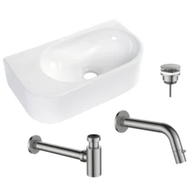 Regn fonteinset links met inbouwkraan compleet, brushed nickel 30011BN