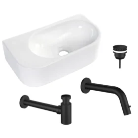 Regn fonteinset links met inbouwkraan compleet, mat zwart 30011MB