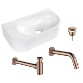 Regn fonteinset links met inbouwkraan compleet, geborsteld koper 30011RG