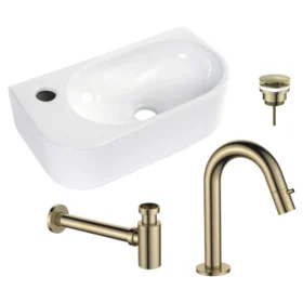 Regn fonteinset links met fonteinkraan compleet, geborsteld goud 30012BB