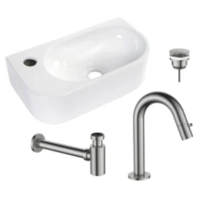 Regn fonteinset links met fonteinkraan compleet, brushed nickel 30012BN