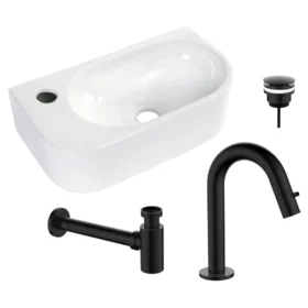 Regn fonteinset links met fonteinkraan compleet, gunmetal black 30012GM