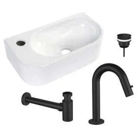 Regn fonteinset links met fonteinkraan compleet, mat zwart 30012MB