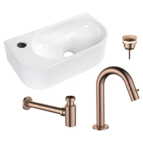 Regn fonteinset links met fonteinkraan compleet, geborsteld koper 30012RG